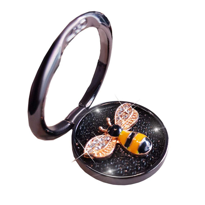 [Australia - AusPower] - GSRYPC Fashion bee Pattern Cell Phone 360° Rotating Ring Stand Holder , Bling Diamond Finger Kickstand Back Stand Hand Grip Compatible with iPhone 12 ,Samsung S21 iPhone 13 pro max (Black) Black 