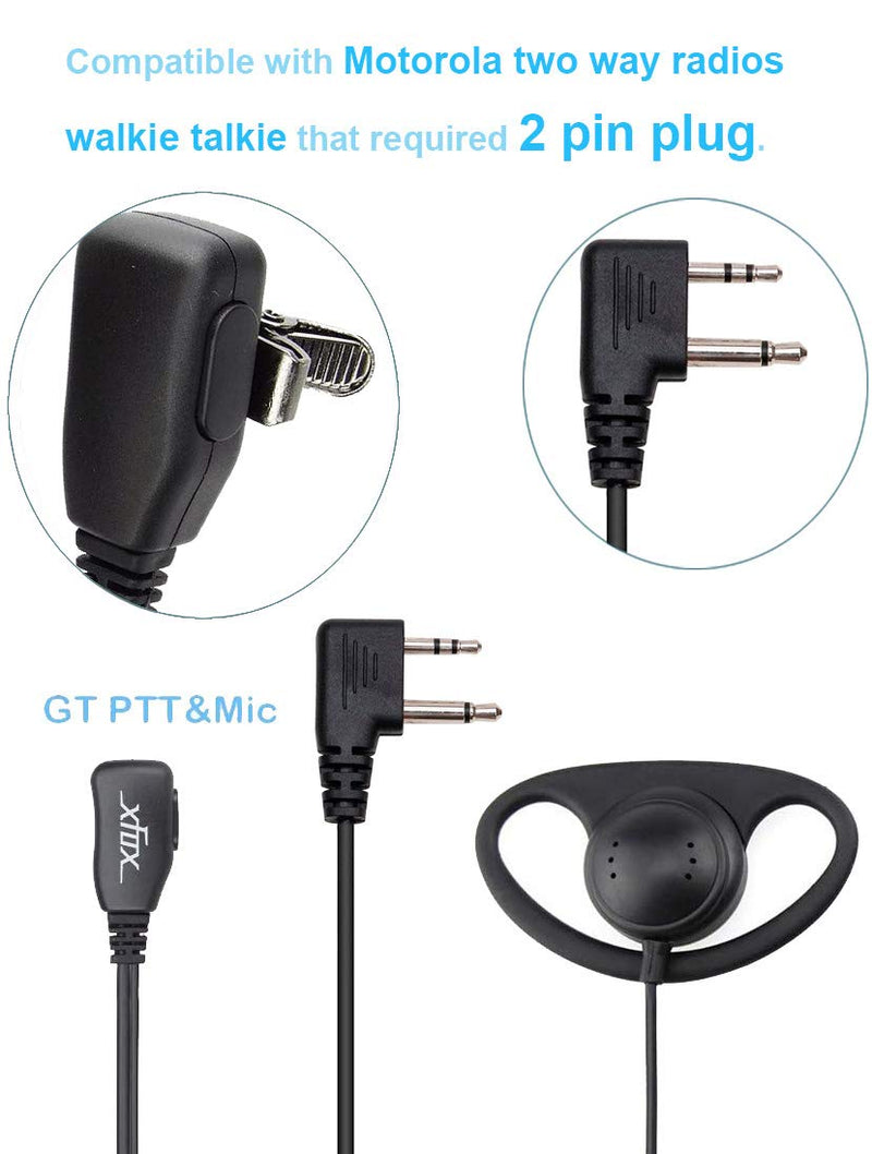 [Australia - AusPower] - XFox 2Pin Advanced D Shape Clip-Ear PTT Headset Earpiece Mic for Motorola 2 Way Radios GP88S GP300 GP68 GP2000 GP88 GP3188 CP040 CP1200 A8 A6 A10 A12 Walkie Talkies(2Pack) 