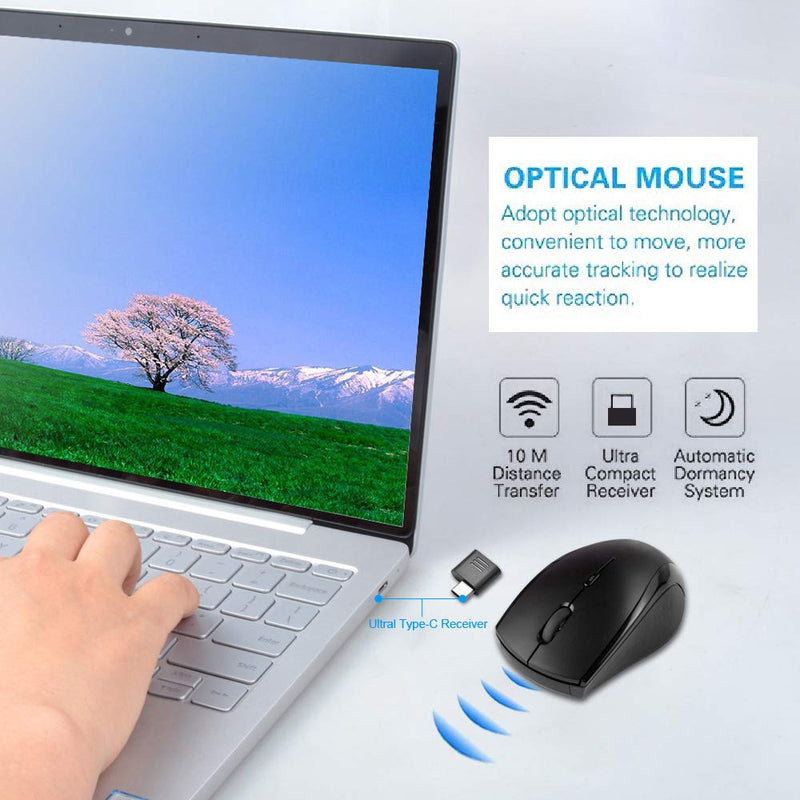 [Australia - AusPower] - Type C Wireless Mouse, USB C Gaming Wireless Mice 2.4G Silent Ergonomic with 3 DPI Levels Compatible with Samsung Chromebook, Google Pixelbook, Dell, HP OMEN, More Device (Black) Black 