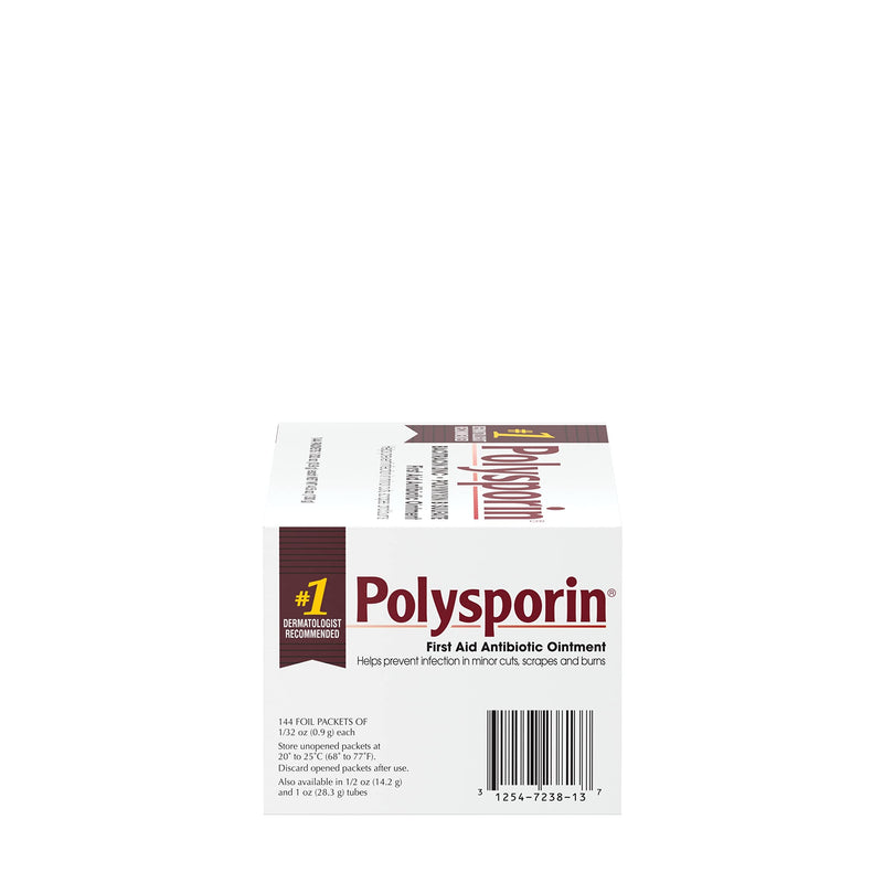 [Australia - AusPower] - Polysporin First Aid Topical Antibiotic Ointment with Bacitracin Zinc & Polymyxin B Sulfate, for Portable Infection Protection & Wound Care Without Neomycin, Travel Size, 1/32 oz, 144 ct 144 Packets 