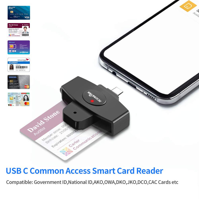 [Australia - AusPower] - Rocketek Type C CAC Card Reader DOD Military USB-C Common Access CAC Smart Card Reader, Credit Card Reader/CAC Chip Card Reader Phone CAC Reader Compatible with Android Phones, MacBook Pro, iMac Black 
