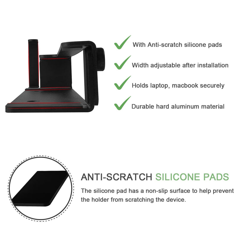 [Australia - AusPower] - IFCASE Aluminum Wall Laptop Mount Holder for MacBook Air, Pro, Surface, iPad, Tablets, Cell Phones with Headphone Hook, Anti-Scratch Pads, Adhesive & Screws (Black) Black 