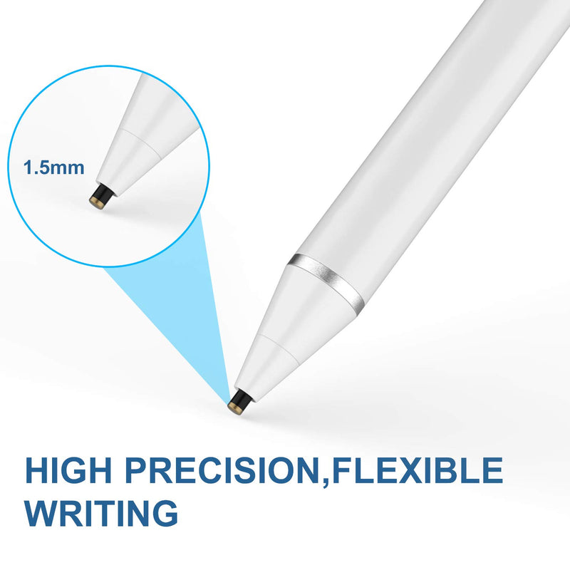 [Australia - AusPower] - Active Stylus Pen for Touch Screens, Rechargeable Pencil Digital Stylus Pen Compatible with iPad and Most Tablet (White) White 
