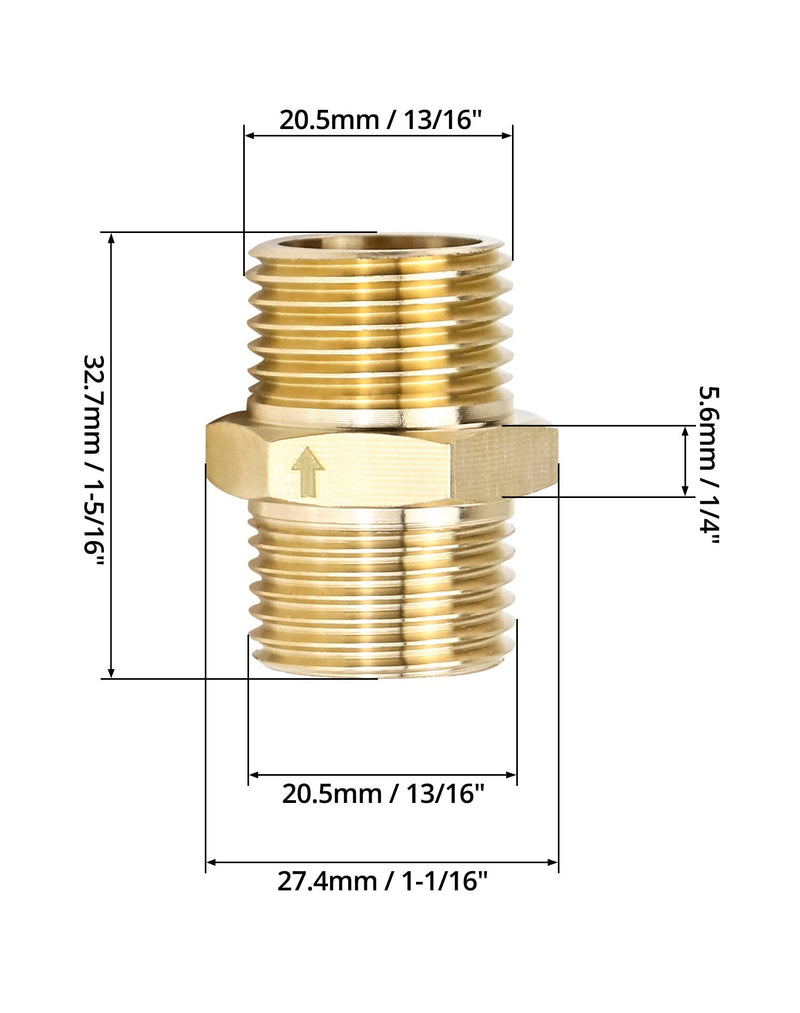 [Australia - AusPower] - QWORK 2Pcs Brass One-way Check Valve, 1/2" Male to 1/2" Male Thread of Backflow Preventer 1/2 inch Male to Male 