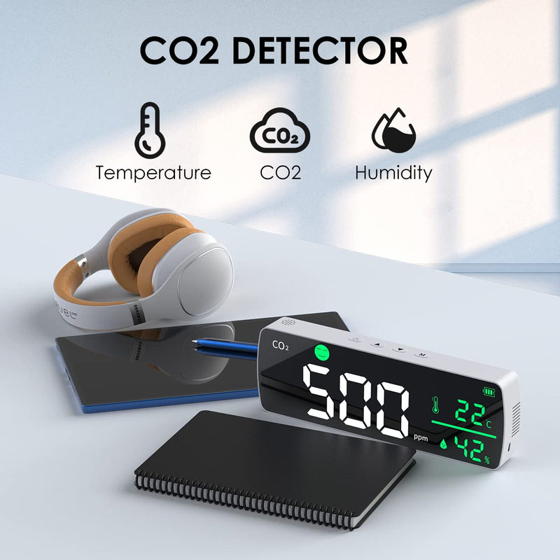 [Australia - AusPower] - CO2 Detector, Aiment 3 in 1 Carbon Dioxide Detector Wall Mount NDIR Sensor Air Quality Monitor Temperature Humidity Air Analyzer for CO2 Digital CO2 Meter for Indoor Home Office School 