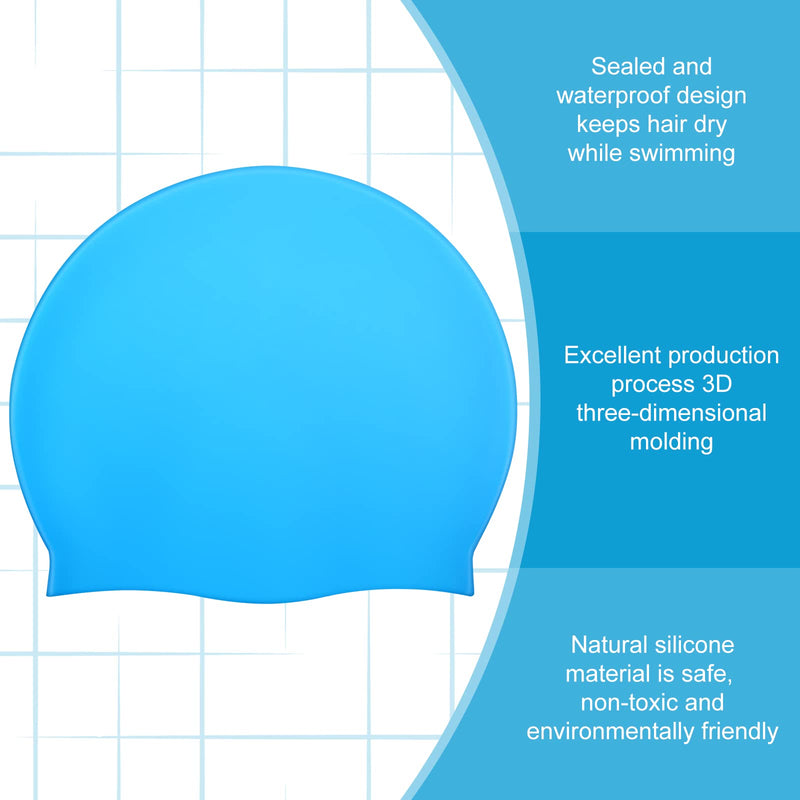[Australia - AusPower] - 3 Pieces Kids Swim Caps for Long Hair Silicone Swimming Cap for Girls Boys Kids Teens with Long Curly Hair Braids Dreadlocks Large Waterproof Swim Hat Plain Style Pink, Light Blue, Purple 