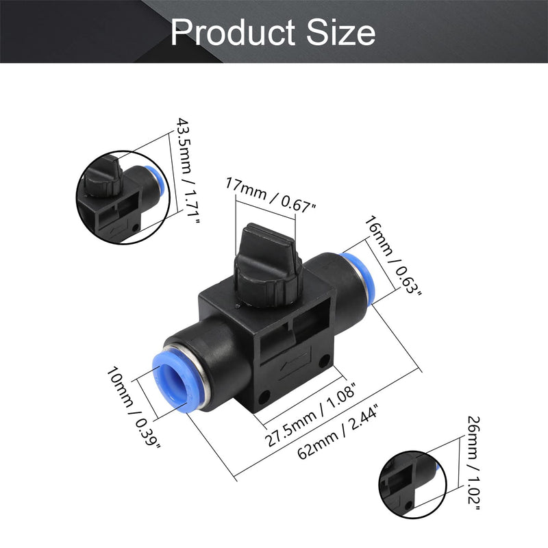 [Australia - AusPower] - Othmro HVFF-10 10mm-10mm OD Pneumatic Air Flow Control Valve with Push-to-Connect Fitting,Union Straight,Pneumatic Air Controller Valve blue black 5pcs 5PCS HVFF-10 