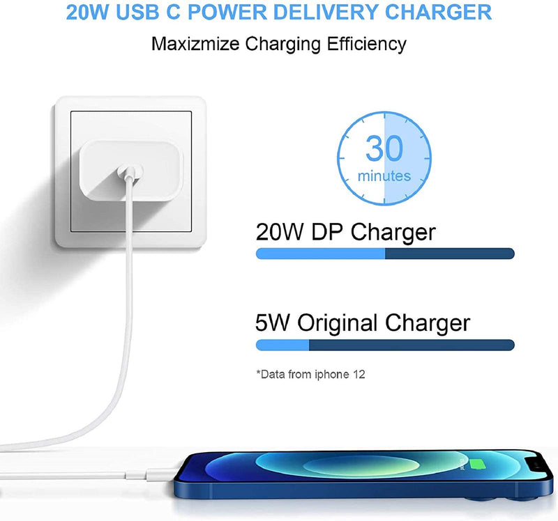 [Australia - AusPower] - iPhone 13 12 Fast Charger,[Apple MFi Certified] USB C Wall Charger Fast Charging 20W PD Adapter with 6FT Type-C to Lightning Cable Compatible with iPhone 13 12 Pro Max Mini 11 XS XR X 8 Plus and More 
