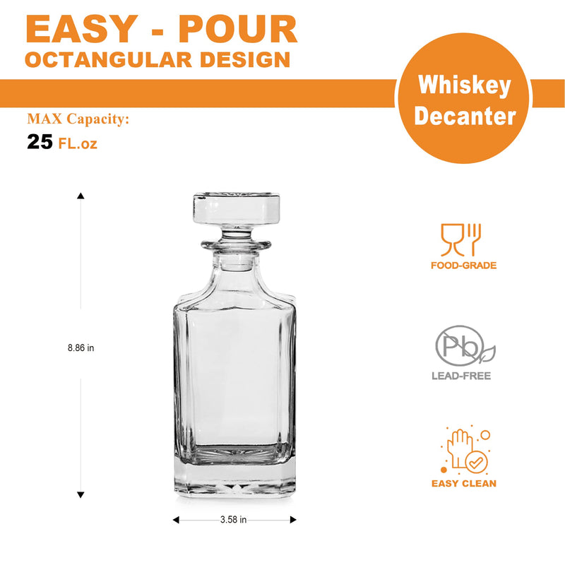 [Australia - AusPower] - LUXU Whiskey Decanter,Square Whiskey Decanter with Stopper,Premium 25 oz Whiskey Decanter for Liquor Scotch Bourbon Vodka Brandy or Wine (Square) Square Decanter 