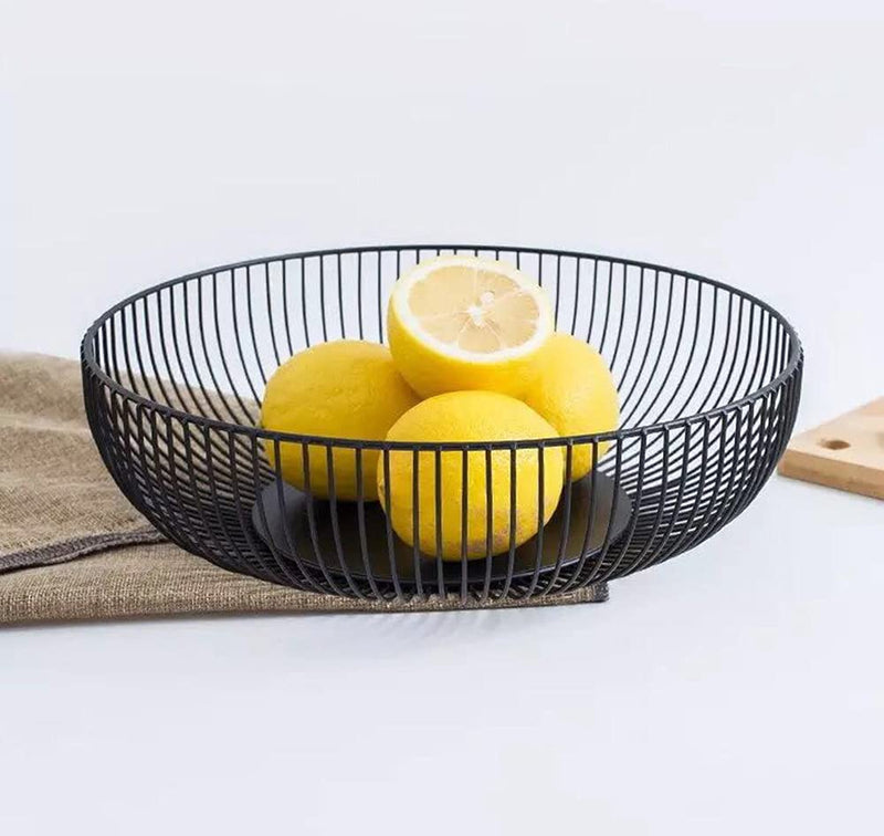 [Australia - AusPower] - Metal Wire Countertop Fruit Bowl Basket Holder for Kitchen | Black Modern Home Storage Decor Stand - 11 Inch (Round C) Round C 