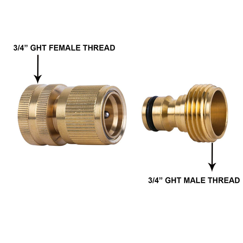 [Australia - AusPower] - HQMPC Garden Hose Quick Connect Solid Brass Quick Connector Garden Hose Fitting Water Hose Connectors Garden Hose Disconnect 3/4 inch GHT (2Sets) (2Female+2Male) 2 Sets 