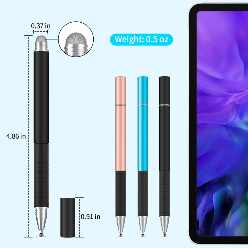 [Australia - AusPower] - Stylus Pen for iPad (3 Pcs), Universal Stylus with High Sensitivity Disc & Fiber Tip, Compatible with iPad, iPhone, Android and Other Capacitive Touch Screens black/rose/blue 