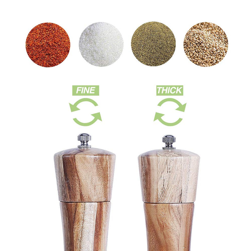 [Australia - AusPower] - Wooden Salt and Pepper Grinder Set, Manual Pepper Grinder with Wood Spoon, Adjustable Coarseness and 3OZ Capacity for Kitchen, Pack of 2 
