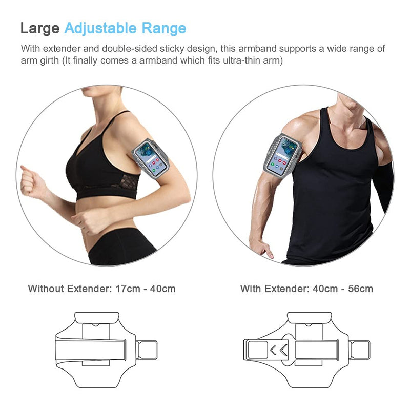 [Australia - AusPower] - JEMACHE Running Armband for Samsung Galaxy S22 Ultra, S21 FE, S20 FE, S22 Plus, S21 Plus, Note 20 Ultra 10 9, Gym Workouts Arm Band with Earbuds Holder (Grey) 6.9" Grey 