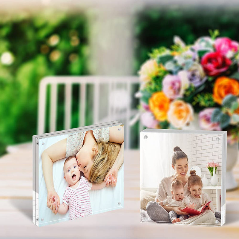 [Australia - AusPower] - (2Pack) acrylic frame, 4x4 size, 20% thicker,20mm thick frameless, clear frame double-sided,magnetic frame, free standing desktop display stand acrylic frame 4X4(2 Pack) 