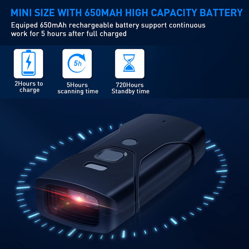 [Australia - AusPower] - Bluetooth Barcode Scanner,Jrhc Mini 2D Portable Wireless Barcode Scanner 3-in-1 Bluetooth & 2.4G Wireless & Wired Connection Barcode Reader Compatible with iOS, Android, Windows, Mac Tablets Or PC HC-202D 2D 