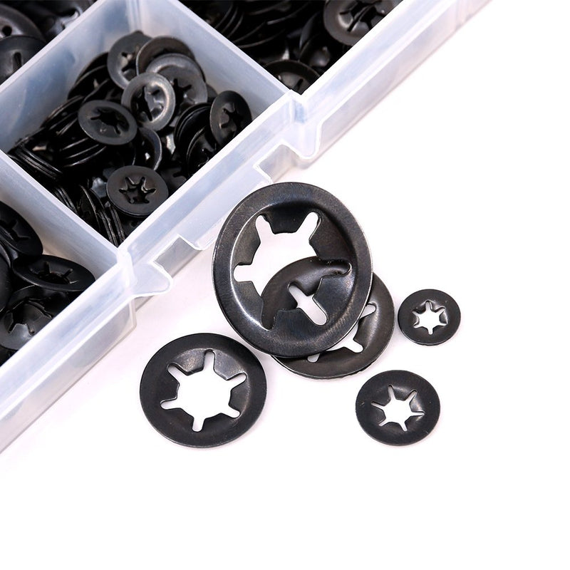 [Australia - AusPower] - Hilitchi 600-Pcs [7-Size] Internal Tooth Starlock Washers Assortment Kit, Quick Speed Locking Washers, Black Oxide Finish 