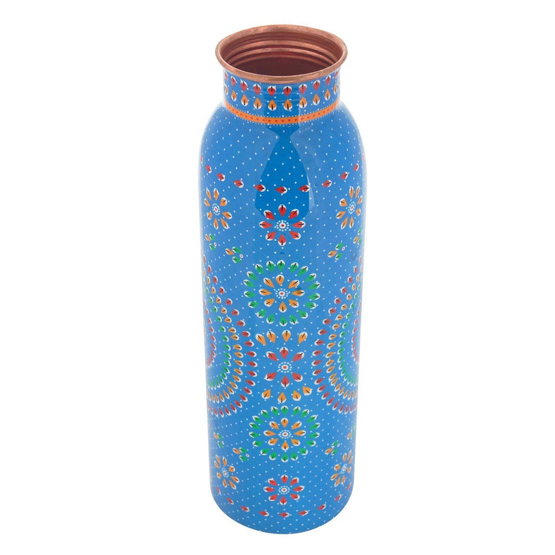 [Australia - AusPower] - Sansto Beautiful Hand-Printed Copper Bottle with 34 Oz Capacity, Handcrafted Ayurvedic Leak-proof Pure Copper Vessel for Daily Use, Sports, Outdoors, School and Office 