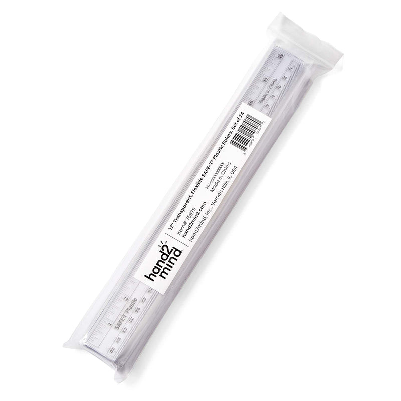 [Australia - AusPower] - hand2mind 12 inch Transparent, Flexible Safe-T Plastic Rulers, Flat 12 in. Flexible Rulers, Safety Ruler for Measurement, Safety Kids School Supplies, Straight Shatter-Resistant Rulers (Pack of 24) 