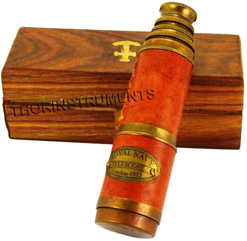 [Australia - AusPower] - Brass Beautiful Pink Leather Encased Handmade Telescope with Wooden Box Halloween Decorations Costumes 