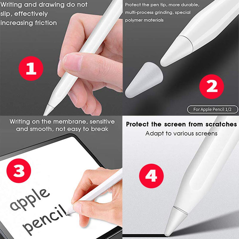 [Australia - AusPower] - OneCut 8 Pcs Silicone Pencil Nib/Tip Protector Cap for Drawing Noiseless Compatible for Apple Pencil 1st/2nd Replacement Non-Slip Writing Nib/Tip Protector (Clear) Clear 