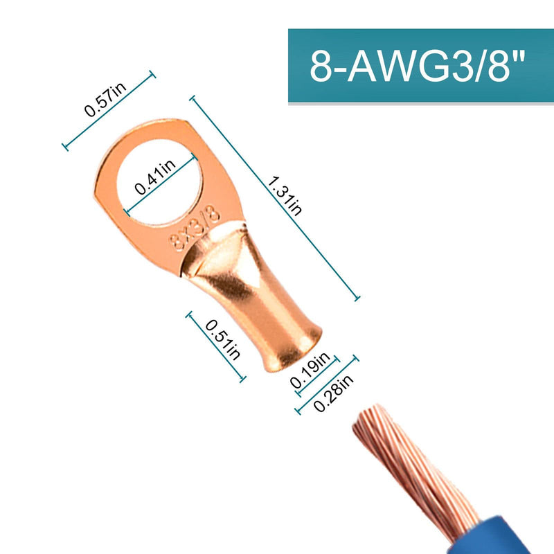 [Australia - AusPower] - 10PCS Battery Cable Ends, 8 Gauge Wire Connectors 3/8 Copper Wire Lugs, Bare Copper Eyelets with Heat Shrink Tubing by HOUSUN 8AWG*3/8"(M10) 10PCS 