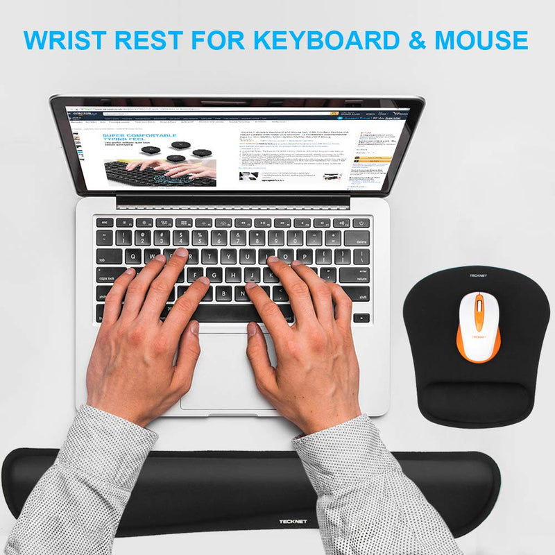 [Australia - AusPower] - TECKNET Keyboard Wrist Rest and Mouse Pad with Wrist Support, Memory Foam Set for Computer/Laptop/Mac, Lightweight for Easy Typing & Pain Relief Ergonomic Mousepad (Black) Black 