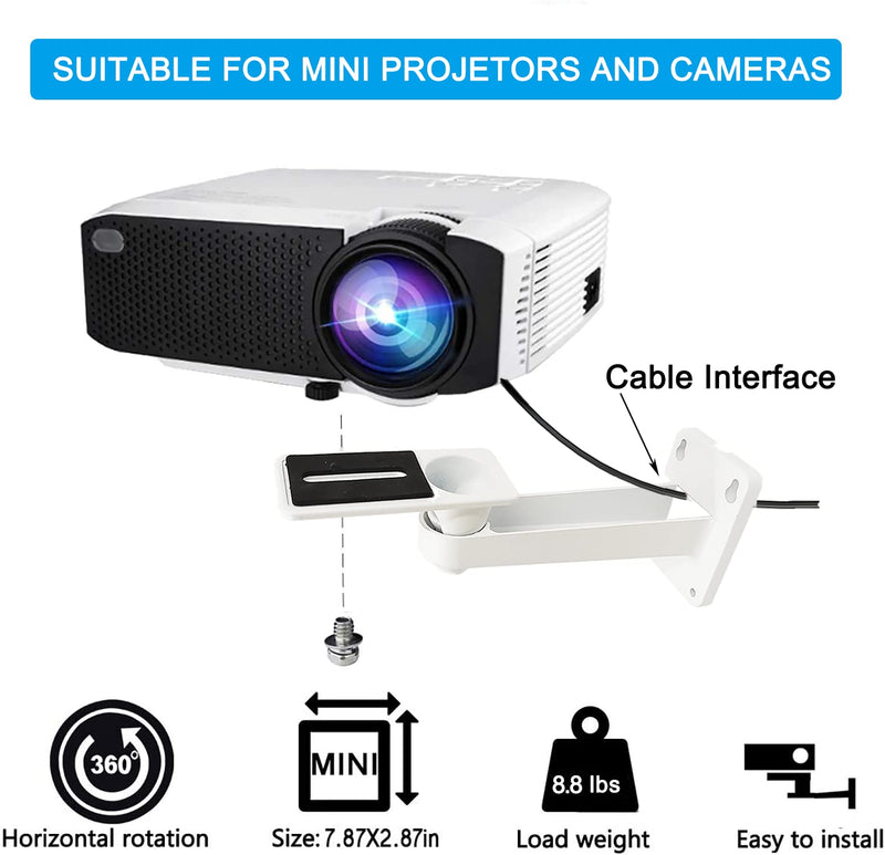 [Australia - AusPower] - Mini Projector Wall Mount Angle Adjustable Projector Mount Load 8.8 lbs Length 7.9 in Rotation 360° Compatible with QKK, DR.J, DBPOWER, Anker, VANKYO, AAXA, Jinhoo, PVO, TMY, AuKing, Meer Projectors 