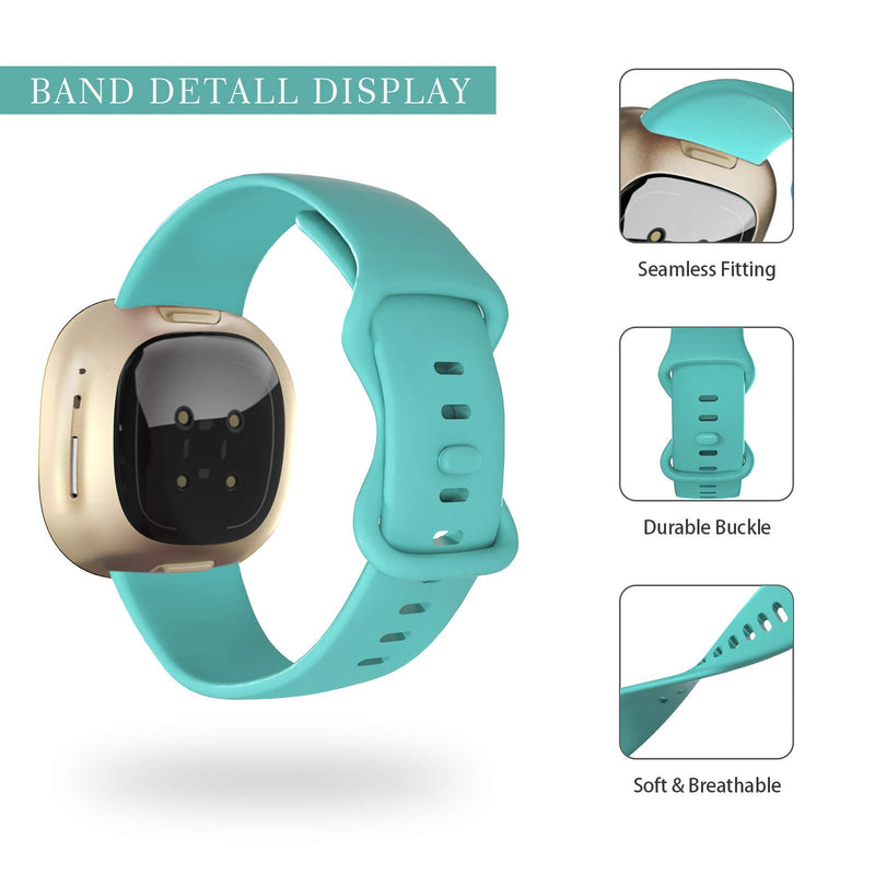 [Australia - AusPower] - ZALAVER Bands Compatible with Fitbit Versa 3 / Sense, Soft Silicone Waterproof Replacement Sport Smart Watch Wristbands Accessories for Women Men Teal Small 