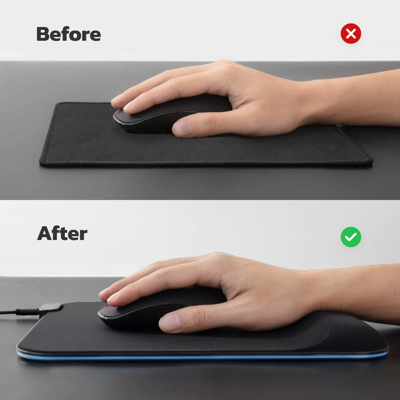 [Australia - AusPower] - RGB Gaming Mouse Pad with Wrist Support, Ergonomic LED Mouse Pad with 14 Lighting Modes, Anti-Slip Rubber Base, Pain Relief Computer Mouse Pad for Gaming, Office, Home, 11 x 8.6 in, Black 