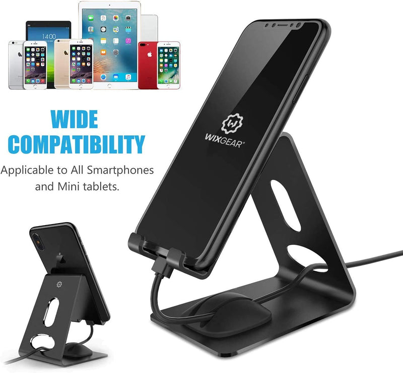 [Australia - AusPower] - Phone Stand, WixGear Premium Phone Holder for iPhones, Android Smartphones & Mini Tablets –Sturdy Metal Phone Stand for Desk with Smart Cord Holder System 