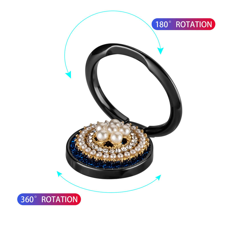 [Australia - AusPower] - Pearl Jewelled Cell Phone Bracket Ring Holder,360° Rotation Diamond Metal Finger Ring Round Grip Talk for iPhone iPod Samsung Galaxy and Smartphones (Black) Black 
