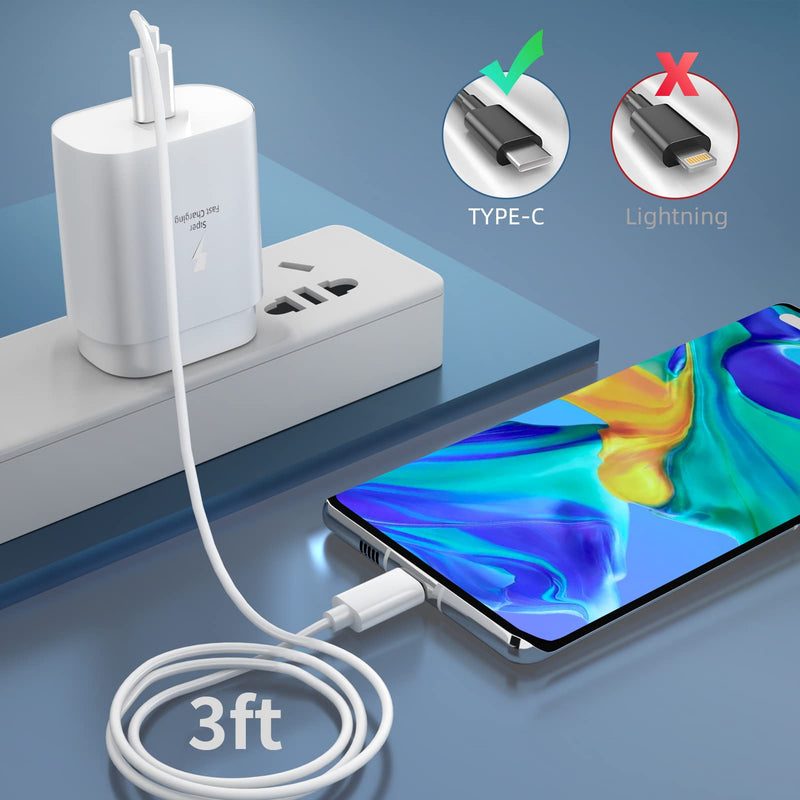 [Australia - AusPower] - Samsung Type C Charger Fast Charging Super USB C Galaxy Cable Android 25w Watt Pd Box Cell Phone Wall Block Adapter Cord Power for Google Pixel Motorola LG Note S9 S8 S20 A71 S10 S21 Ultra Plus 