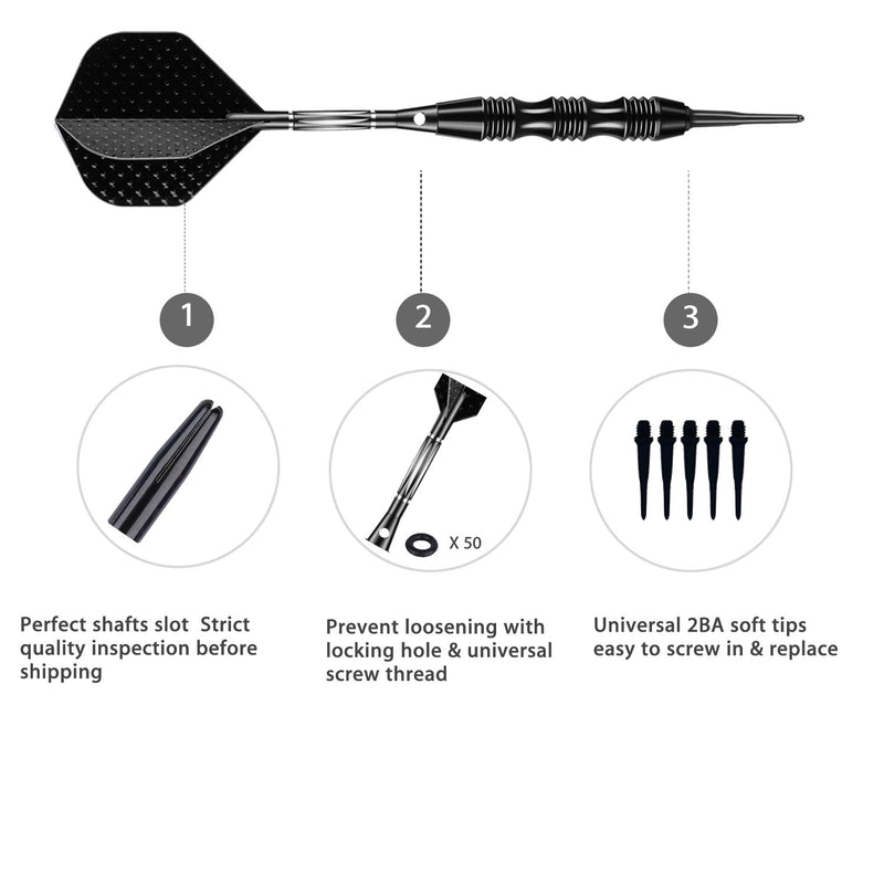 [Australia - AusPower] - sanfeng Professional Soft Tip Darts Set 20 Grams - 50 Rubber O-Rings + 30 Darts Plastic Tip + Aluminum Shafts + 6 Standard Flights + Portable Case for Electronic Dart Board BLACK 