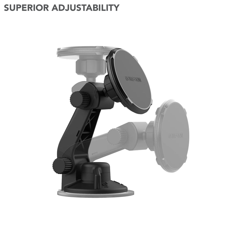 [Australia - AusPower] - Rokform - Adjustable Magnetic Windshield Phone Mount, Compatible with All Rokform Cases and MagSafe Phones Cases, Secured by Strong Suction Cup Base, 210° of Tilt and 360° of Rotation (Black) 