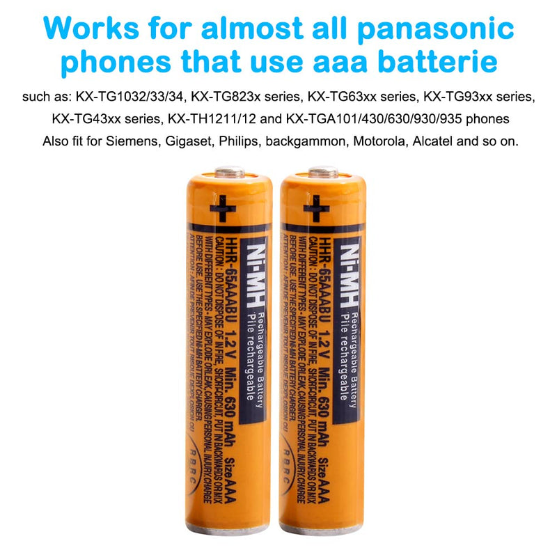 [Australia - AusPower] - 4 Pack HHR-65AAABU NI-MH Rechargeable Battery for Panasonic 1.2V 630mAh AAA Battery for Cordless Phones 630-4 