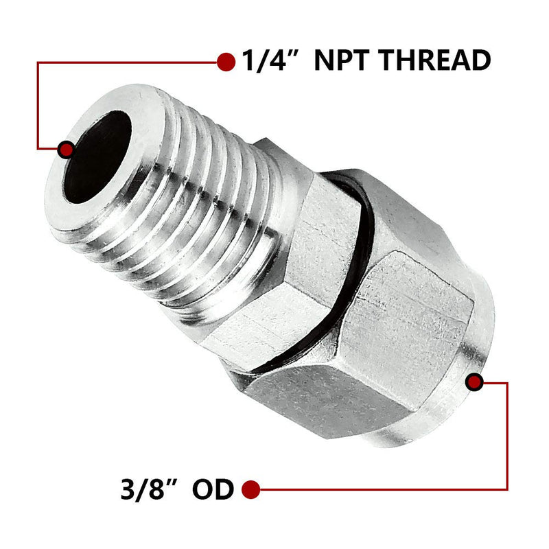 [Australia - AusPower] - Beduan 304 Stainless Steel Compression Fitting Ferrule, 3/8" Tube OD x 1/4 " NPT Male, Straight Adapter Connect with Double Ferrules (Pack of 5) 1/4 NPT x 3/8"OD(5 Pcs) 