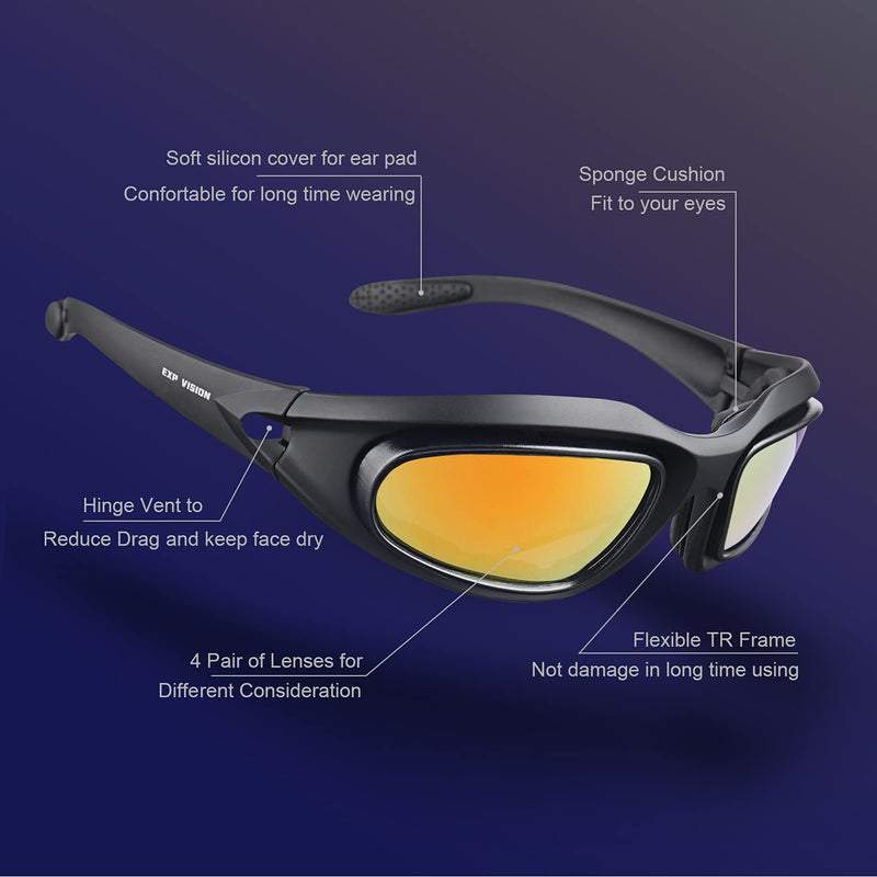 [Australia - AusPower] - Polarized Motorcycle Riding Goggles, Windproof Cycling Glasses UV400 Outdoor Sports Sunglasses Interchangeable Lenes for Running, Baseball Golf, Driving, Fishing, Riding, Mountain Bike, Hiking 
