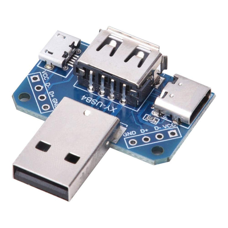 [Australia - AusPower] - 5pcs USB Adapters, Male to Female USB Connector DIP Adapter Branch Board 2.54mm 4P Micro Type-C Connector Converter 