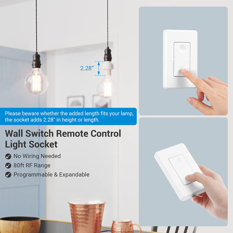 [Australia - AusPower] - DEWENWILS Remote Control Light Socket, 1 Wall Mounted Switch and 2 Bulb Base, No Wiring Required, Wireless Light Switch and Receiver Set, Expandable, ETL Listed, White 