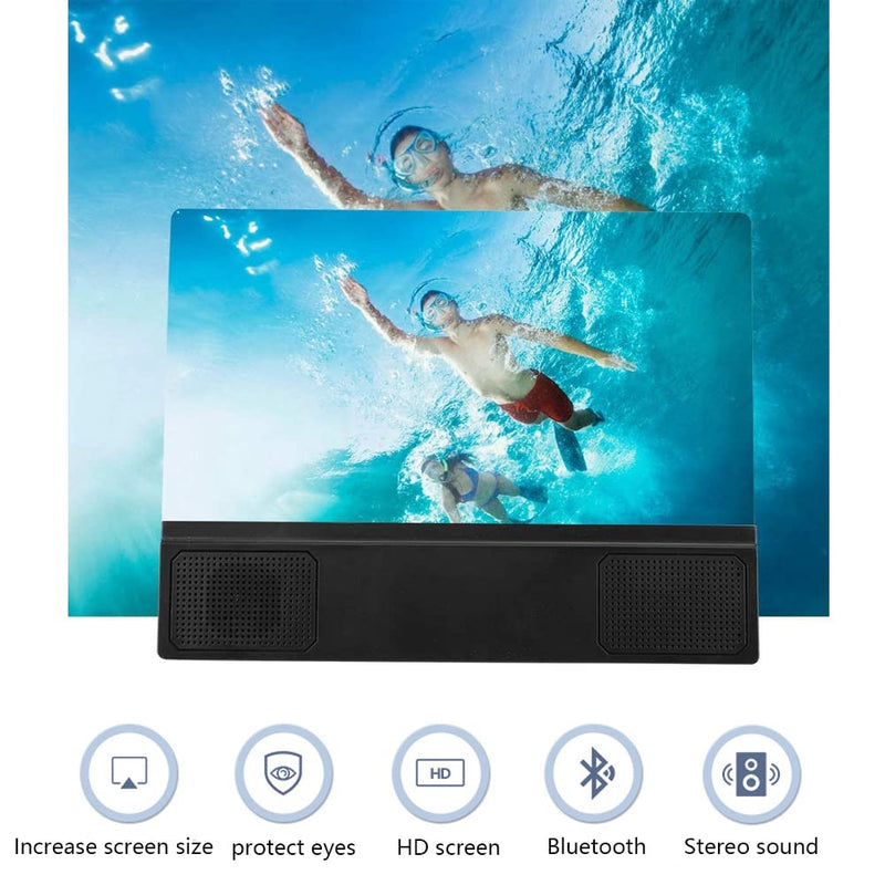 [Australia - AusPower] - Screen Amplifier, 12 Inch 3 Times Magnification Video Magnifier 3D Mobile Movies with Bluetooth Sound System for Movies Gaming Playing 