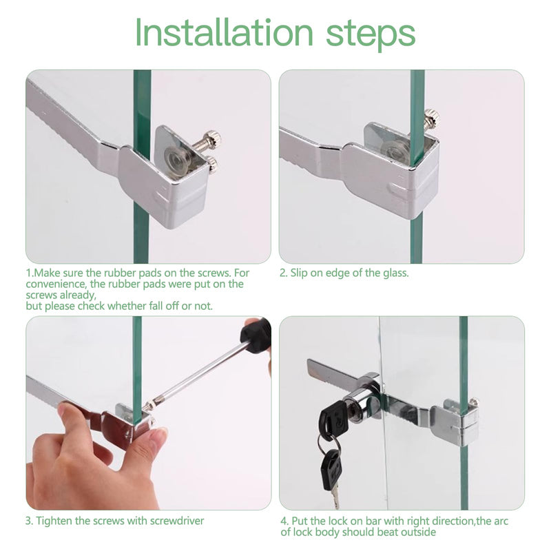 [Australia - AusPower] - Sliding Glass Door Ratchet Lock Zinc Alloy No Drill Glass Door Lock Keyed Alike Showcase Display Lock for 0.16-0.31inch Glass - 2 Pack (Silver 2 pcs, A328) Silver 2 pcs 