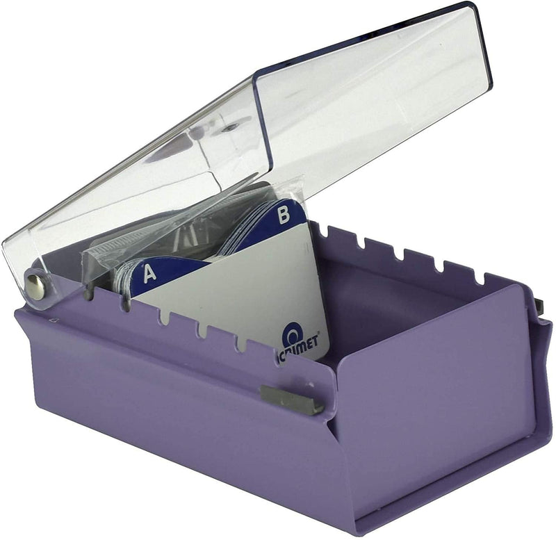 [Australia - AusPower] - Acrimet Index Business Card Size File Holder Organizer Metal Base Heavy Duty (AZ Index Cards and Divider Included) (Purple Color with Clear Crystal Plastic Lid Cover) 