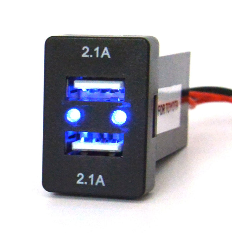 [Australia - AusPower] - Cllena 2.1/2.1A Dual USB Charger Power Socket Blue Light for Toyota with Fuse 2.3ft Wiring (4.2A-2) 