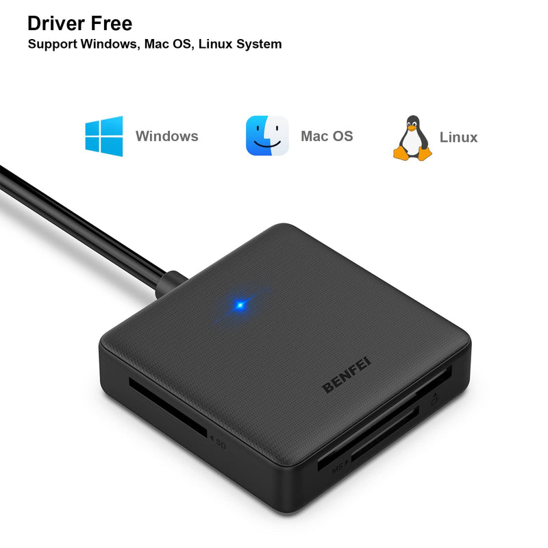 [Australia - AusPower] - Memory Card Reader, BENFEI 4in1 USB USB-C to SD Micro SD MS CF Card Reader Adapter 