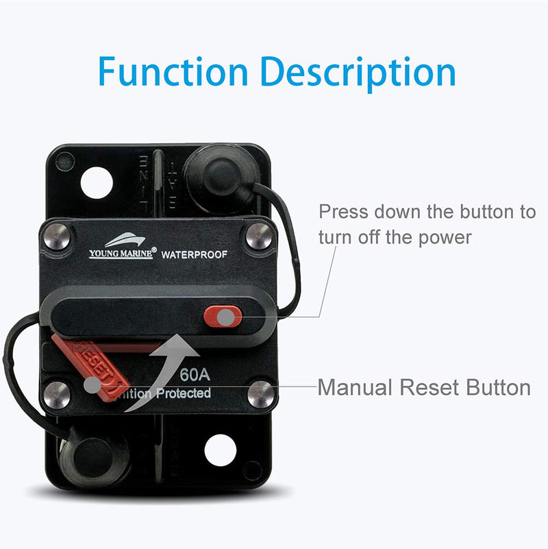 [Australia - AusPower] - YOUNG MARINE Circuit Breaker Trolling with Manual Reset,Water Proof,12V- 48V DC (Surface Mount-100A) 