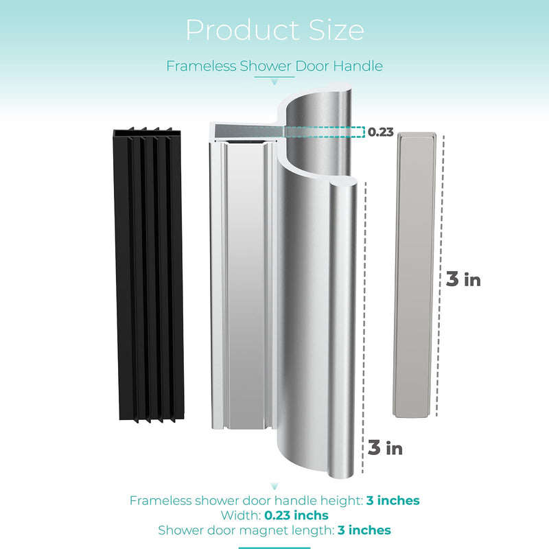 [Australia - AusPower] - 3-3/4" Bright Chrome Frameless Shower Door Handle with Metal Strike and 3" Magnet,Shower Door Magnetic Latch Kit Fits Glass Door Thickness 1/8", 5/32", 3/16" and 1/4",Shower Door Replacement Parts 