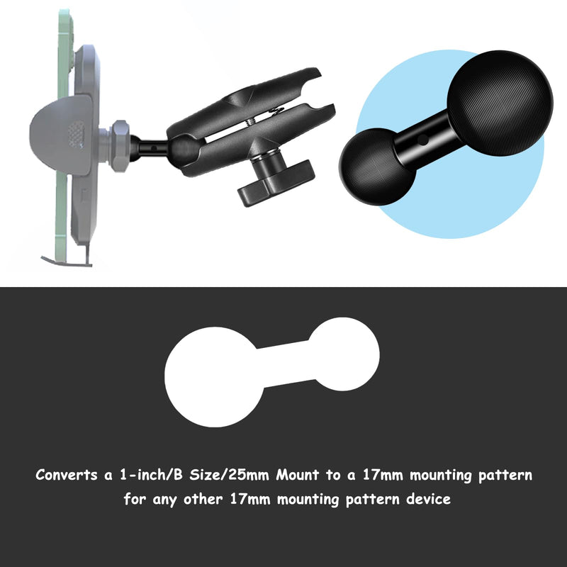 [Australia - AusPower] - 25mm / 1 inch to 17mm Ball Adapter for RAM Mounts B Size Double Socket Arm, Garmin 17mm Swivel Ball Mounting Pattern GPS Mount (Double Socket Arm: Long 3.75") 