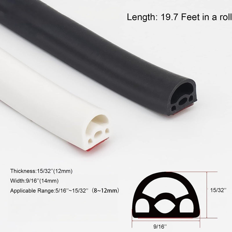 [Australia - AusPower] - Farady Weather Stripping Door Seal Strip D-Shape Silicone Weatherstrip Self Adhesive Tape Multi Holes Soundproof Sealing Strip for Windows Door Frame Insulation 6 Meters/19.7Ft (Black) Black 