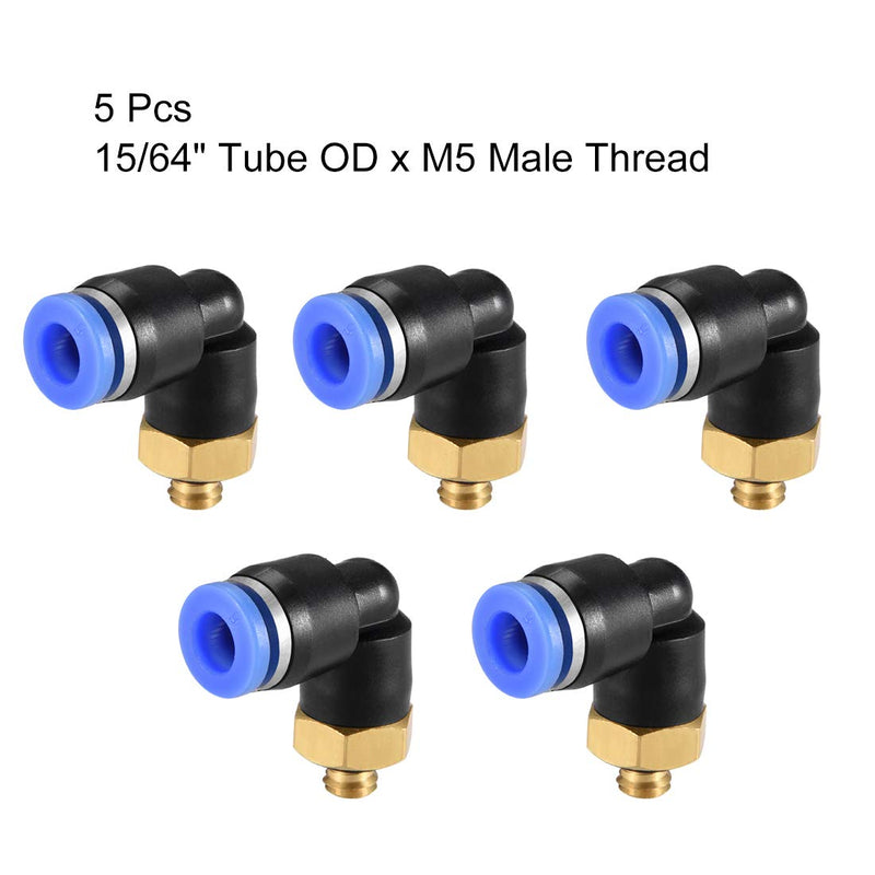 [Australia - AusPower] - uxcell Push to Connect Tube Fitting Male Elbow 6mm Tube OD x M5 Thread Pneumatic Air Push Fit Lock Fitting Blue 5pcs 